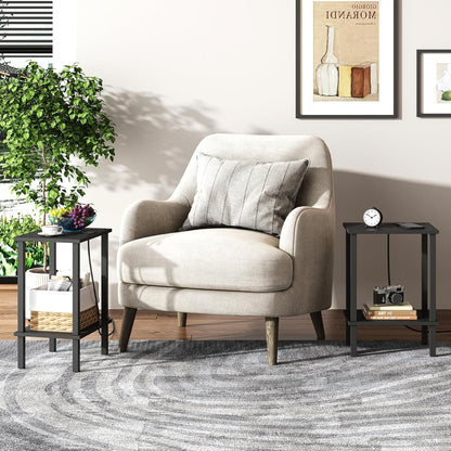 TUTOTAK End Table with Charging Station, Side Table with USB Ports and Outlets, Nightstand, 2-Tier Storage Shelf, Sofa Table for Small Space TB01BK040