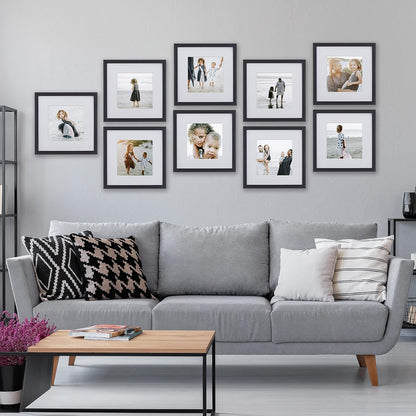 Sheffield Home 9 Piece Gallery Wall Frame Set, 12x12 in. Matted to 8x8 in. (Matte Black)