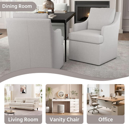 VKNOW Upholstered Dining Chairs Set of 4, Modern Kitchen Chairs Dinner Chairs with 4 Casters, Linen Armchair for Bedroom Reading Room Living Room, Light Grey