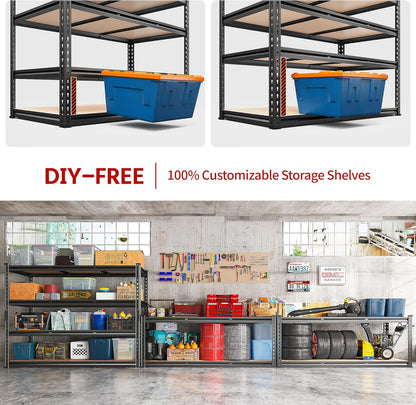 REIBII 48.2" W Garage Shelving, Storage Shelves Load 2600LBS, 4-Tier Adjustable Heavy Duty Metal Shelves for Warehouse, Pantry, Kitchen, 60.1" H X 48.2" W X 24" D, Black