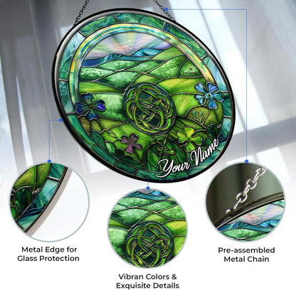 Ireland Stained Glass Sun Catcher, Custom Name Wall Hanging Colored Decor Room Indoor Window Decor, Halloween, Christmas Hanging Ornament Mother Day