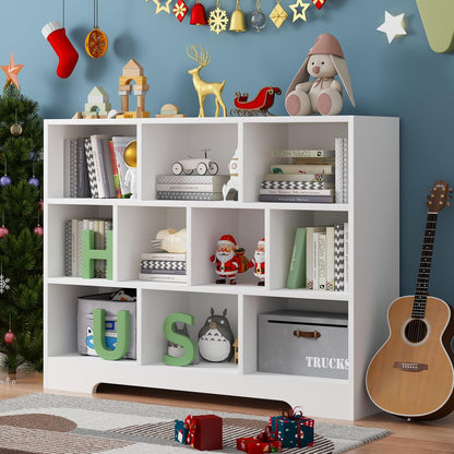 Book Shelf, 10 Cubes Storage Organizer, 3-Tier Open Shelf Wooden Bookcase, Freestanding White Bookshelf Cube Shelf for Bedroom, Living Room