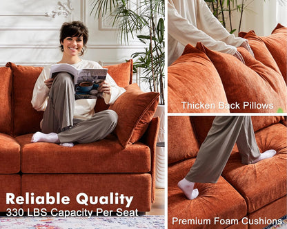 102.6" Modular Sectional Sofa, L Shaped Couch Set for Living Room, 3-Seater Comfy Cloud Couches with Movable Storage Ottoman,DIY Combination - Chenille Terracotta Orange