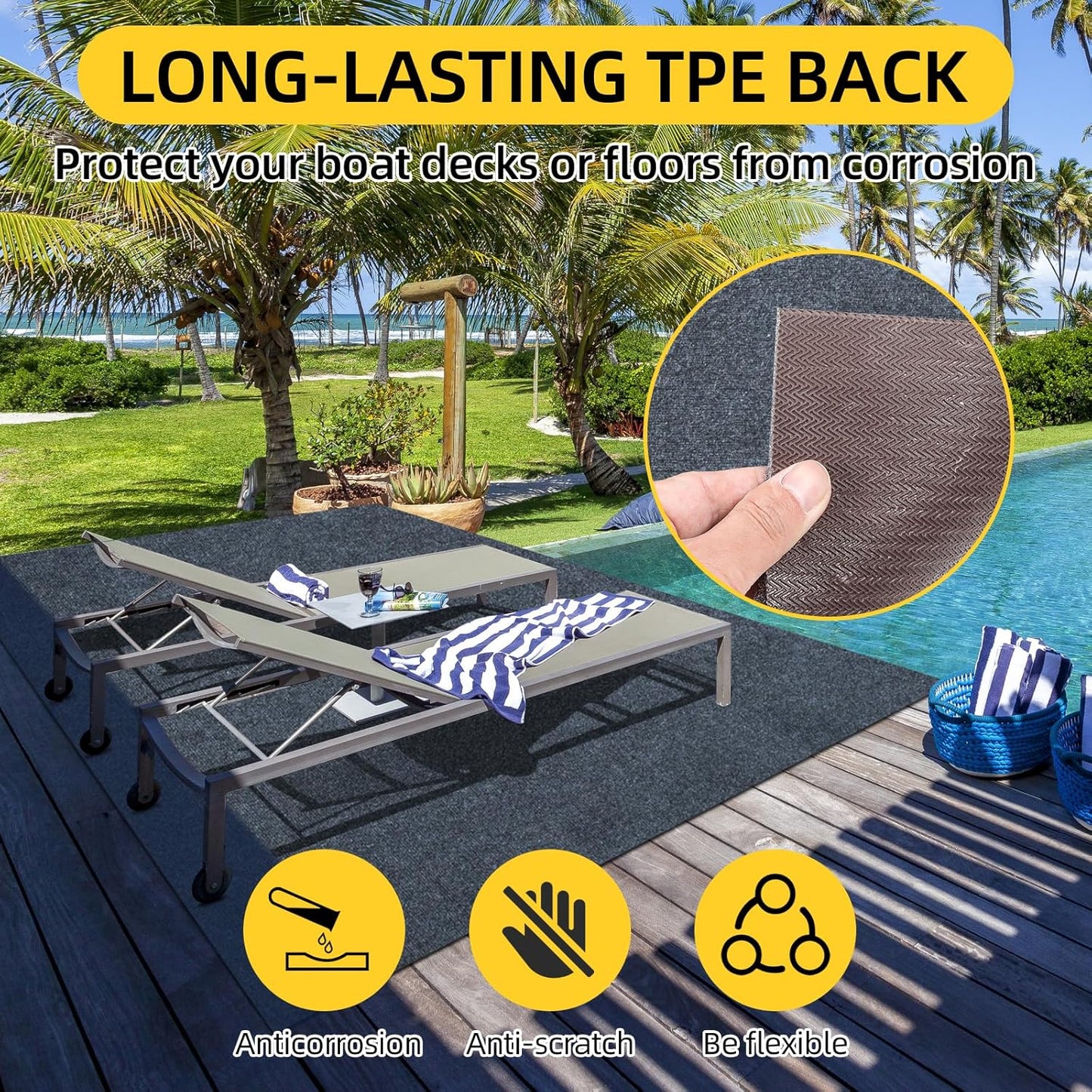 Marine Carpet,5 FT x 25 FT Dark Gray Indoor Outdoor Carpet 0.2" Thick Boat Carpet with Water-Proof TPE Backing, Non-Slide Outdoor Marine Carpet Roll for Home, Patio, Porch, Deck