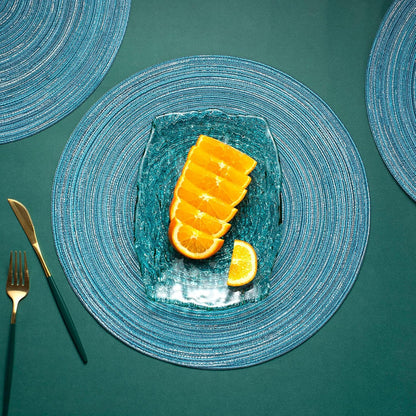 AHHFSMEI Round Braided Placemats Set of 6 Round Table Mats for Dining Tables Natural Woven Heat Resistant Place mats 15 Inch (Blue Silver)