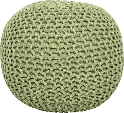 REDEARTH Round Pouf Foot Stool Ottoman - Cotton Knitted Cord Boho Pouffe - Cable Poof Filled Footrest Stuffed for Living Room - Nursery - Bedroom - Patio - Lounge (19.5"x19.5"x14") - Kiwi