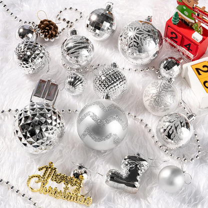 116Pcs Silver Christmas Ball Ornaments Set, Shatterproof Christmas Hanging Decoration Set with Gift Box, Assorted Decorative Baubles Set for Xmas Tree/Home/Wedding/Party/Holiday (Silver)