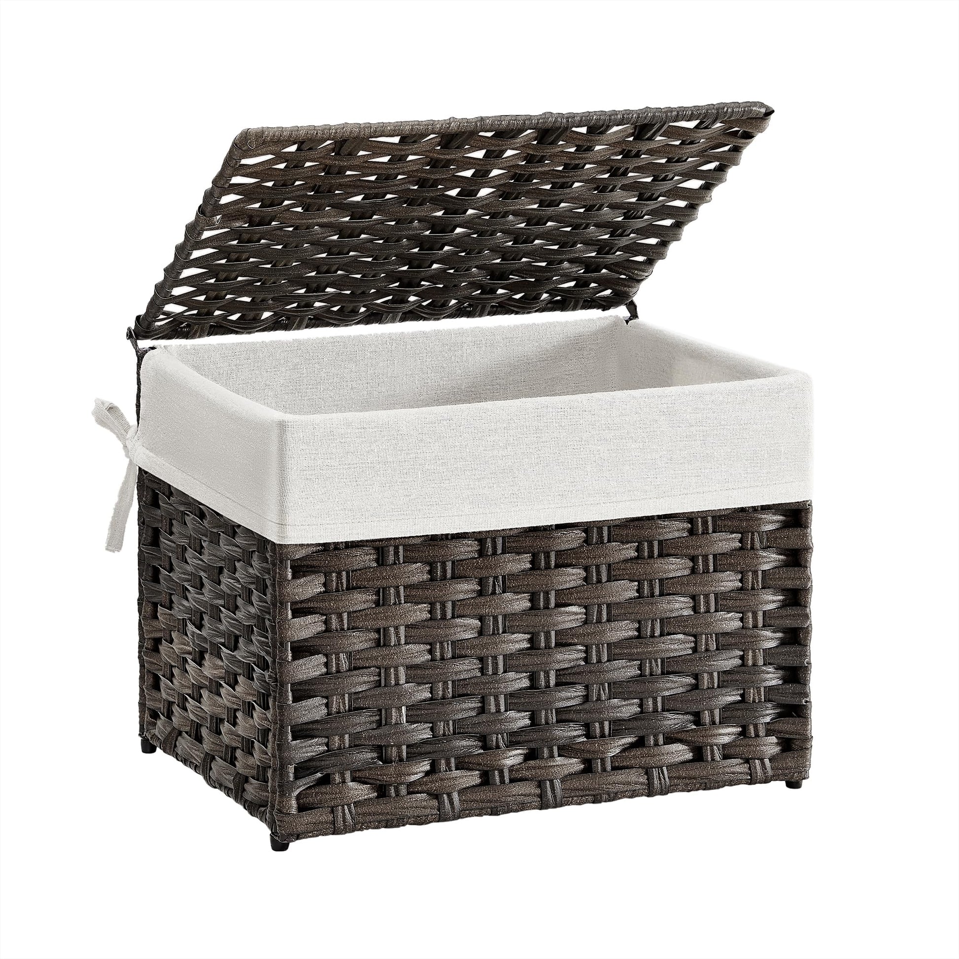 SONGMICS Storage Basket with Lid, Woven Blanket Storage Bin with Handles, Foldable, Removable