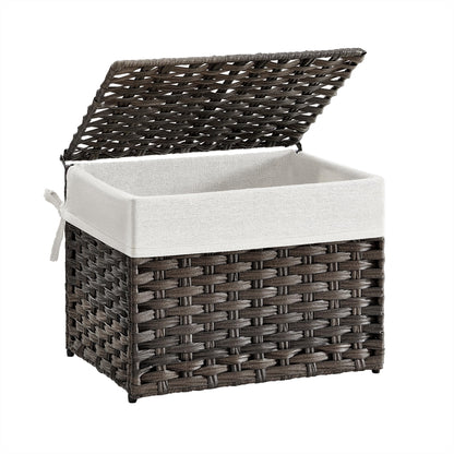 SONGMICS Storage Basket with Lid, Woven Blanket Storage Bin with Handles, Foldable, Removable