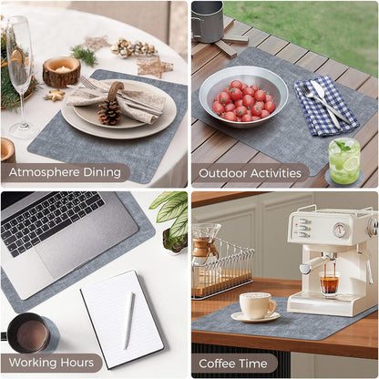 Vinyl Placemats Set of 4, Faux Leather Waterproof and Heat Resistant Place Mats, Washable Anti-Slip Table Mats with Coaster, Wipeable Placemats for Indoor & Outdoor 17" x 12" (Light Blue, Set of 4)