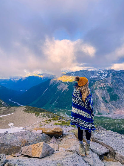 Inca Aztec Throw, Queen, King Blanket | Southwest Indian Navajo Boho Style | Native Cover for Camping, Bedding, Couch, Vanlife | Faux Alpaca, Lightweight, Hypoallergenic (Kocha Blue, Queen)