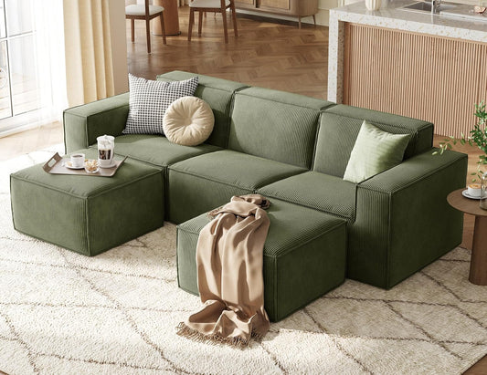 LINSY HOME Modular Sectional Sofa, 105" Boneless Couch U Shaped 3-Seat Sofa with 2 Ottomans