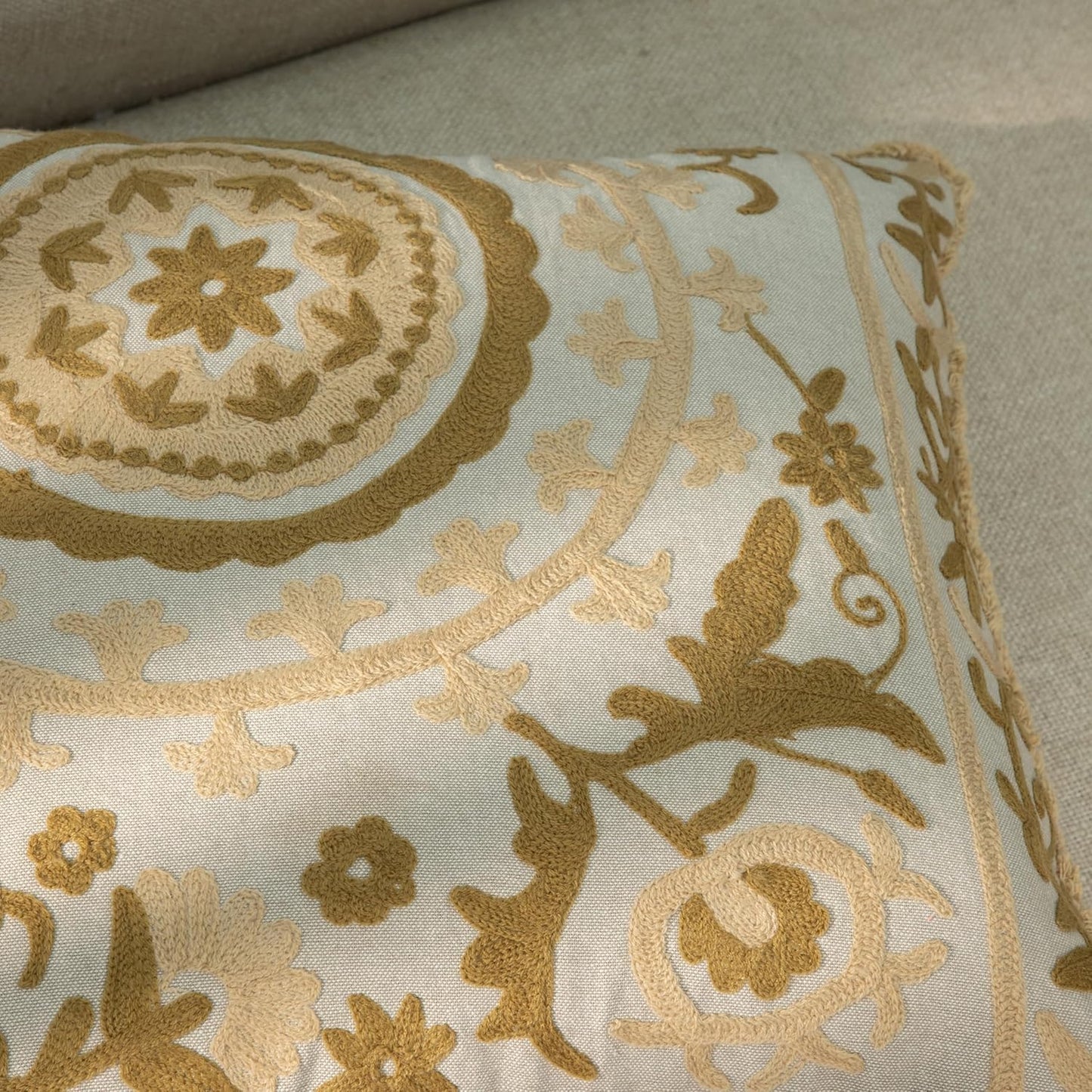 Embroidered Mandala Floral Vintage Indian Cotton Decorative Embroidery Throw Pillow Covers, Fringes Lace Cushion Cover, Pillow Case for Sofa Couch Bed Chair 18" x 18"