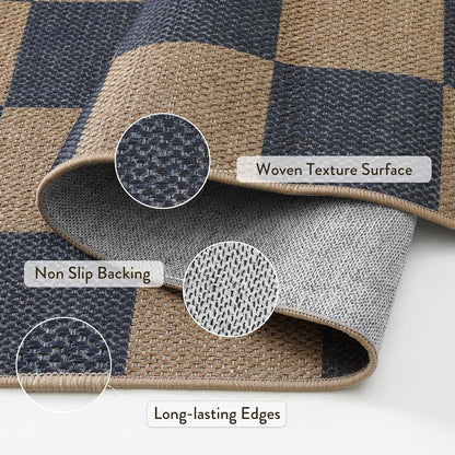 Lahome Checkered Easy Jute Living Room Rugs, 5x7 Dining Room Office Rug Farmhouse Outdoor Patio Carpet, Checkerboard Washable Non Slip Indoor Outdoor Blue Carpet for Backyard Entry Deck