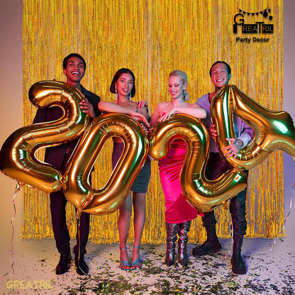 Gold Fringe Curtain Tinsel Backdrop - GREATRIL Foil Fringe Curtain Party Streamers for Prom 2026 NYE New Years Eve Birthdays Christmas Theme Party Decorations Pack of 2