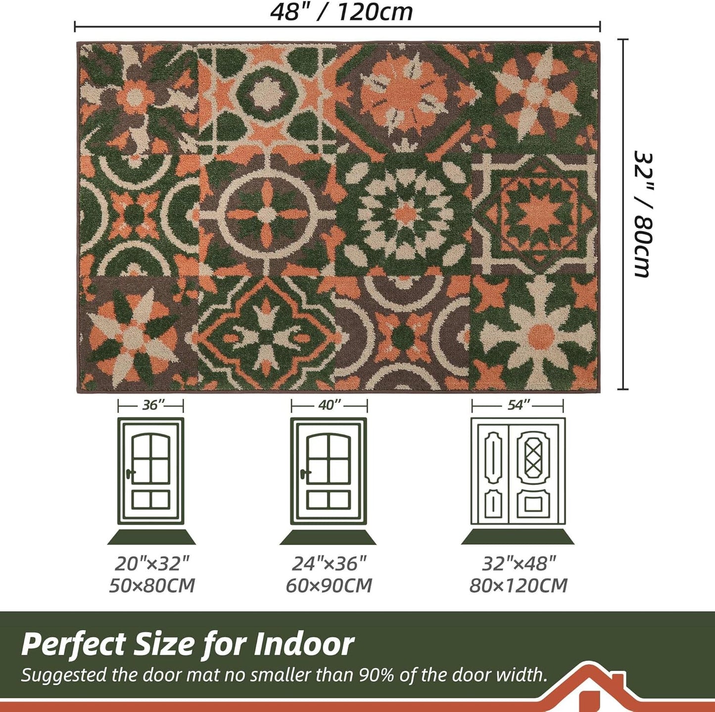 BEQHAUSE Dirt Trapper Door Mat 32" x 48", Non-Slip Entryway Rugs Washable, Floor Mat Stain Resistant and Absorbent Welcome Mat for Front Back Door, Muddy Wet Shoes & Paws, Boho Geometric Floral