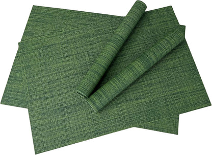 WAZAIGUR Placemats Set of 4 for Dining Table Heat-Resistant Washable Place Mats Woven Vinyl Kitchen Table Mats Easy to Clean,Hunter Green