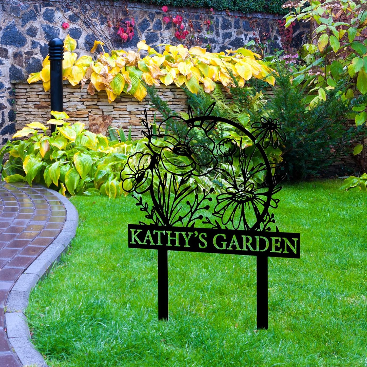 Personalized Metal Garden Sign with Stake, Custom Garden Decor for Outdoor, Custom Family Name Sign, Patio Decorations, Lawn Art, Farmhouse Decorative, Housewarming Gift (CstmDesign12)