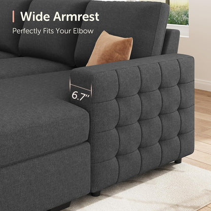 HONBAY Sectional Couch with Pull Out Bed, U-Shaped Sectional Sleeper Sofa with Storage, 6 Seater Sectional Sofa Bed, Mid-Grey