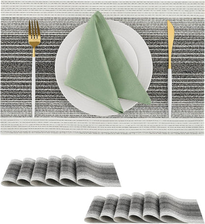 Leetaltree Black with White Woven Placemats Set of 12 - Heat Resistant Non-Slip Place mats for Dining Table, Washable Durable PVC Vinyl Woven Table Mats(Black with White, 12)