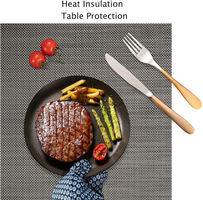 Myir JUN Placemats Set of 8, Vinyl Woven Placemats Place Mats Indoor Set of 8 Washable Table Mats Non-Slip Place mats for Dining Table (Dark Brown, Set of 8)