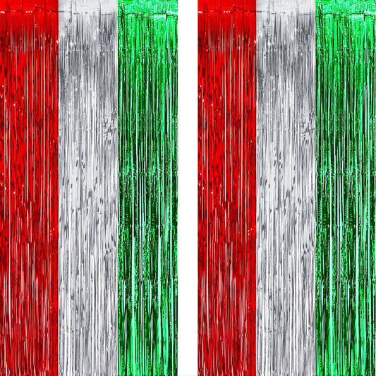 Red Silver Green Party Streamers - GREATRIL Christmas Tinsel Backdrop for Xmas Winter Italian Elf