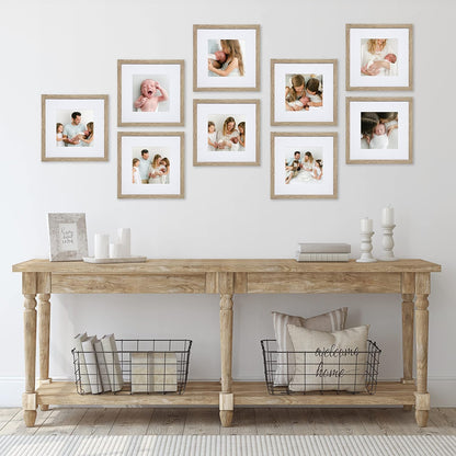 Sheffield Home 9 Piece Gallery Wall Frame Set, 12x12 in. Matted to 8x8 in. (Light Natural)