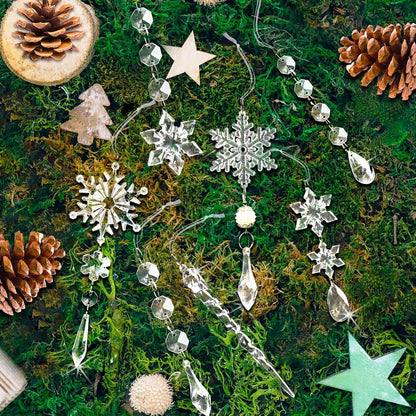 Christmas Tree Decoration Crystal Ornaments - 48pcs Acrylic Christmas Ornaments Snowflake Icicle Drop Crystal Hanging Ornaments for Xmas Tree Winter Holiday Frozen Party Decorations