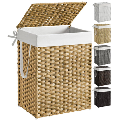 SONGMICS Laundry Hamper with Lid, 23.8 Gallon (90 L) Synthetic Rattan Clothes Laundry Basket with