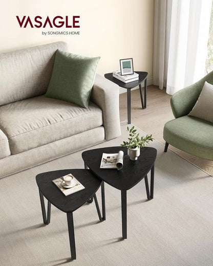 VASAGLE Nesting Coffee Tables, End Tables Set of 2 for Living Room Bedroom, Industrial Small Stacking Side Tables with Metal Frame for Couch, Charcoal Gray and Black ULET013B56