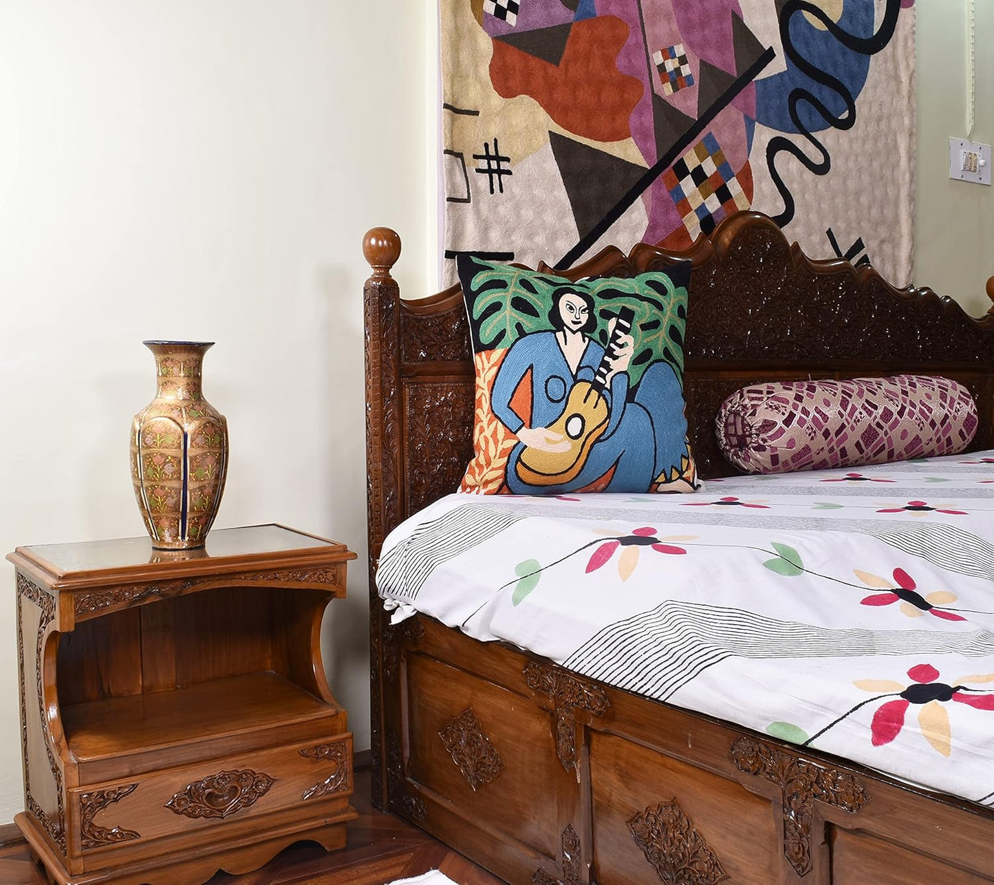 The Music Matisse Decorative Pillow Cover Handembroidered Wool 18x18