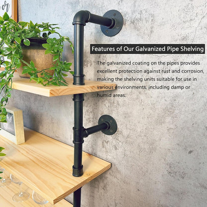 Industrial Pipe Wall Shelves Shelving with Real Wood Plank,48 Inches Floating Shelf for Wall Farmhouse Book Shelves Dark Brown 4 Tier for Kitchen,Living Room Decor and Bar Shelving