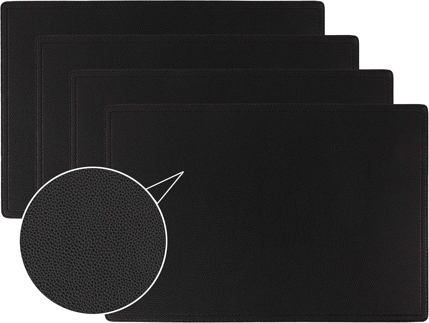 Faux Leather Placemats, PU Table Mats, Set of 4, Waterproof, Stain Resistant, Heat Resistant, Non-Slip Easy to Clean for Kitchen Dining Table,Conference Table C Black Rectangle