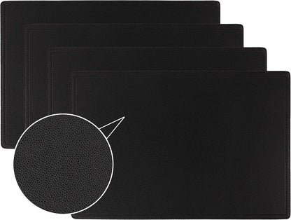 Faux Leather Placemats, PU Table Mats, Set of 4, Waterproof, Stain Resistant, Heat Resistant, Non-Slip Easy to Clean for Kitchen Dining Table,Conference Table C Black Rectangle