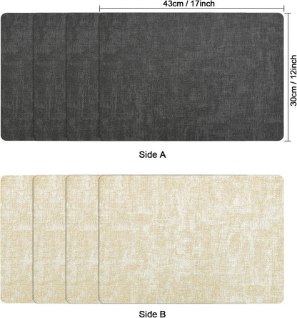 Myir JUN Dual Sided Placemats, Faux Leather Set of 4 for Dining Table Indoor Outdoor, Square Non-Slip Washable Table Mats (Gray Cream-White)