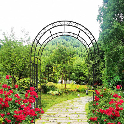 Metal Garden Arch 90.55" H Garden Arbor Trellis Climbing Plants Support Pattern Arch Outdoor Lawn Wedding Party Events Archway Black