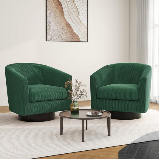 Swivel Barrel Accent Chair, Modern Round Corduroy Fabric Arm Chair for Living Room, Bedroom, Comfy