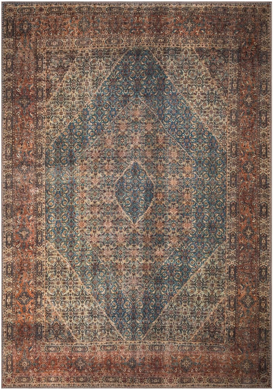 Keen Home Design 5x7 Rug - Machine Washable Area Rug with Non-Slip Backing, Ideal for Living Room, Dining Room, Bedroom - Vintage, Easy Clean, Durable, Low Pile Rug - (5' x 7')