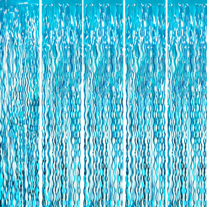 GOER 3.2 ft x 6.5 ft Metallic Tinsel Foil Fringe Curtains Party Photo Backdrop Party Streamers for Birthday,Graduation,New Year Eve Decorations Wedding Decor (5 Pcs,Wavy Light Blue)