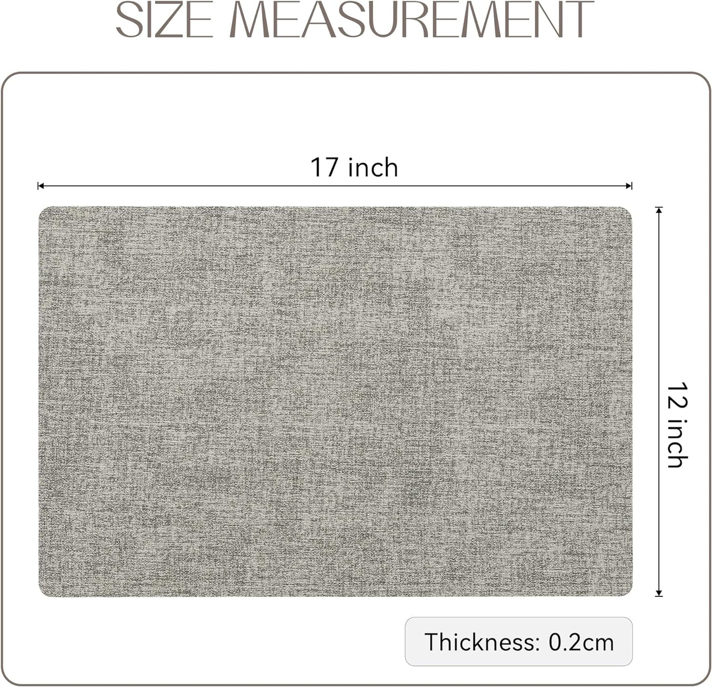 Romanstile Vinyl Placemats Set of 6-12 X 18 Inch - Heat Resistant Place Mats 100% Waterproof Oilproof Wipeable Reversible Faux Leather Table Mats for Kitchen/Dining/Party/Outdoor, Light Grey