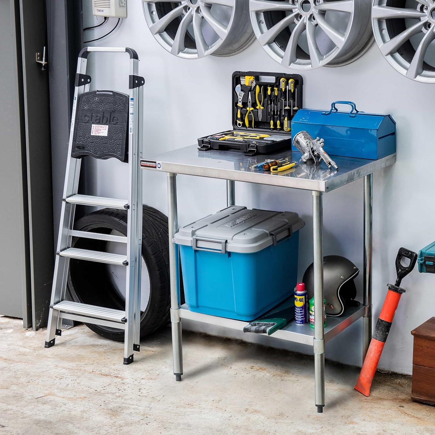 DuraSteel Food Prep Stainless Steel Table - 24 x 30 Inch Commercial Metal Workbench with Adjustable Under Shelf - NSF Certified - for Restaurant, Warehouse, Home, Kitchen, Garage