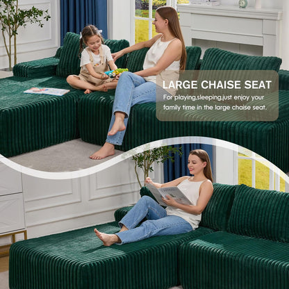 Hobestluk Modular Sectional Sofa Couches 108" L-Shape Couch 3 Seat Modular Sofa Memory Foam Sectional Couches for Living Room, Boneless Couch with Oversized Chaise (Green, Left Facing)