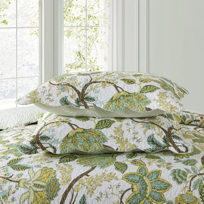 NEWLAKE Cotton Bedspread Quilt Sets - Reversible Patchwork Coverlet Set, Floral Vine Pattern, Queen Size