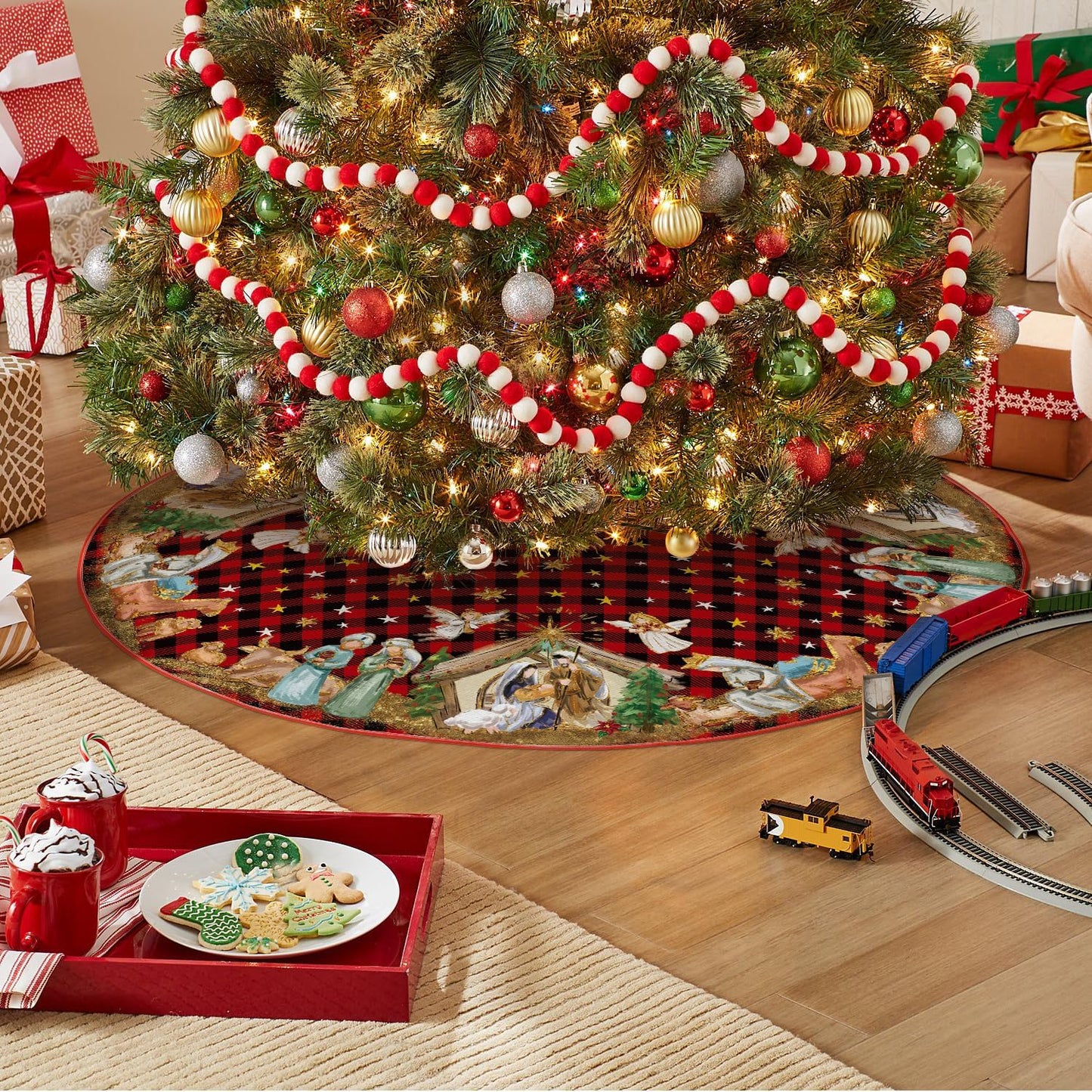 AVOIN colorlife Buffalo Plaid Christmas Tree Skirt 36 Inch, Winter Holiday Tree Decoration