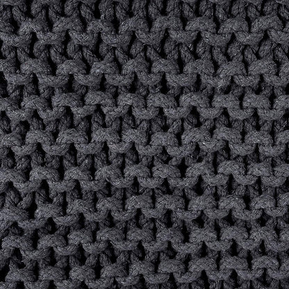 REDEARTH Cube Pouf Foot Stool Ottoman - Hand Knitted Coffee Table - Cotton Cord Boho Pouffe - Home Décor Poof - Stuffed Footrest for Living Room - Bedroom - Patio (16" x 16" x 16") - Dark Gray