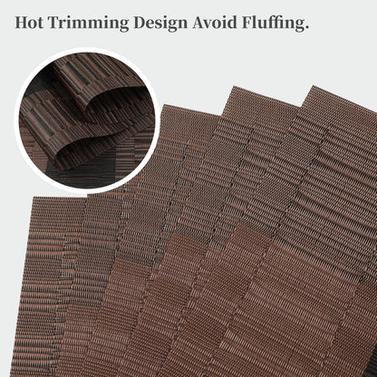 Leetaltree Brown with Black Striped Placemats Set of 4 - Heat Resistant Non-Slip Place mats for Dining Table, Washable Durable PVC Vinyl Woven Table Mats（Brown Stripe, 4）