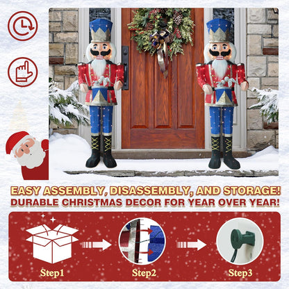 5FT Lighted Nutcracker with Drum for Christmas Decoration, Pre-Lit 3D Iridescent Soldier Xmas Decor with 100 Warm White Lights, Glittered Standing Holiday Display for Outdoor, Indoor