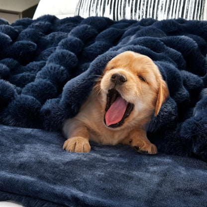 DREAMNINE Large Soft Thick Fuzzy Bubble Faux Rabbit Fur Blanket - Queen Size 80" x 90",Double Sided Comfy Plush Warm Shaggy Fluffy Blankets, Luxury Big Cozy Cute Textured Furry Bed Blanket, Navy Blue