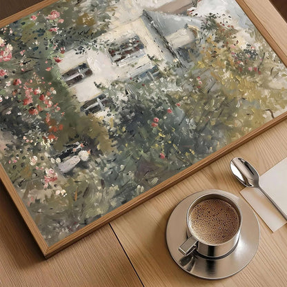 Floating Framed Canvas Vintage Wall Art, Neutral English Cottage Rose Garden Oil Paintings Print, Spring Pictures Wall Decor for Living Room Hallway Bedroom Office Rustic Decor 12x16 inch