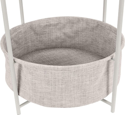 Amazon Basics Round Storage End Table, Side Table with Cloth Basket, White/Heather Gray, 17.7"L x 17.7"W x 18.9"H